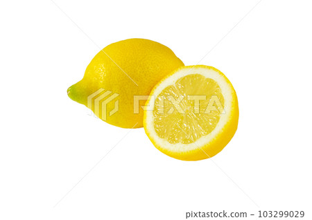 Lemon whole and half cut fruits isolated on white Lemon whole and half cut fruits isolated on white 103299029