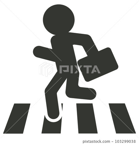 Stickman rushing across the pedestrian crossing Stickman rushing across the pedestrian crossing 103299038