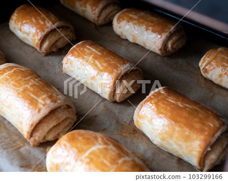 Azerbaijani national confection Kyata with crispy baked edges. Buns with a sweet filling in the oven Azerbaijani national confection Kyata with crispy baked edges. Buns with a sweet filling in the oven 103299166