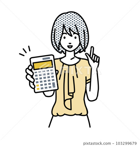 A casual office woman standing and holding a calculator A casual office woman standing and holding a calculator 103299679