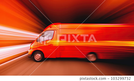 Fast delivery van concept on abstract fast motion blur background. Generative AI Fast delivery van concept on abstract fast motion blur background. Generative AI 103299732