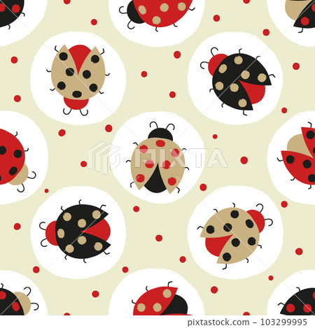 Seamless cute ladybug pattern. Vector dotted background with ladybirds Seamless cute ladybug pattern. Vector dotted background with ladybirds 103299995