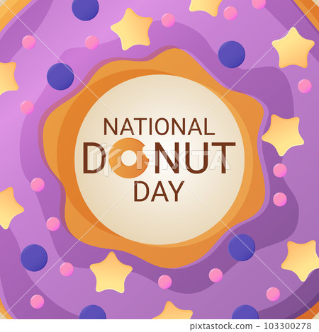 National Donut Day banner. 2 june. Can be used for posters or social media post cover. Stock vector illustion in flat cartoon style. 103300278