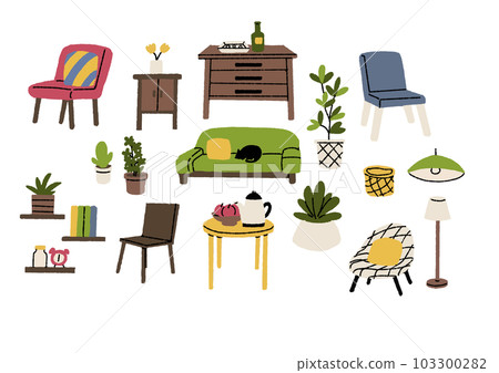 A set of hand-drawn Scandinavian interior accessories 103300282