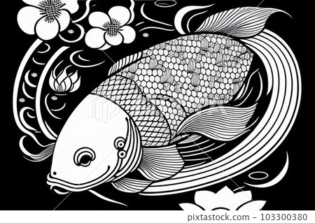 池塘里的鯉魚|Sumi-e/黑白|生成式AI 池塘里的鯉魚|Sumi-e/黑白|生成式AI 103300380