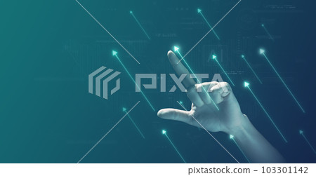 arrow upper icon on hands increase performance. investment growth 103301142