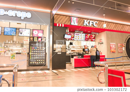 May: Eating fast food at a shopping center with my family 103302172