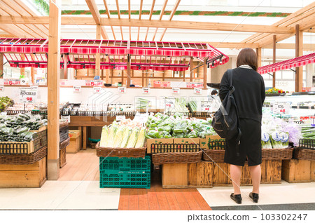 5月：物價上漲導致食品價格上漲，與家人一起去超市購物並省錢的家庭主婦 103302247