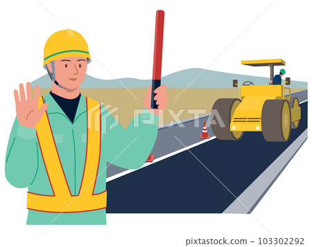 土木工程施工現場一名帶交通導桿的土木工程師的矢量圖解 103302292