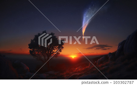 Comet at Sunset/Illustration 103302787