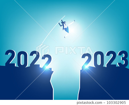 Year 2023 overcome business difficulty. Pole vault jump across gap from year 2022 to 2023 Year 2023 overcome business difficulty. Pole vault jump across gap from year 2022 to 2023 103302905
