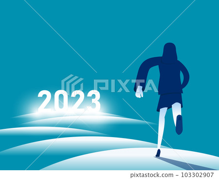 Business person running from 2023. Path to success of business 103302907