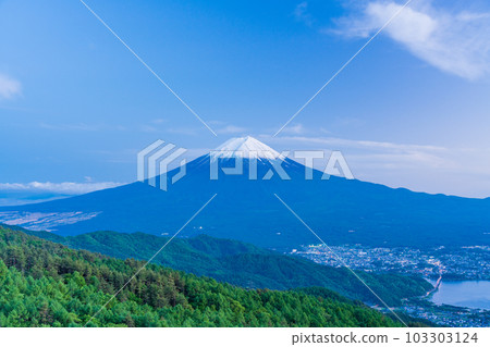 [Yamanashi Prefecture] Mt. Fuji covered in snow in early summer from the fresh green Misakamichi 103303124