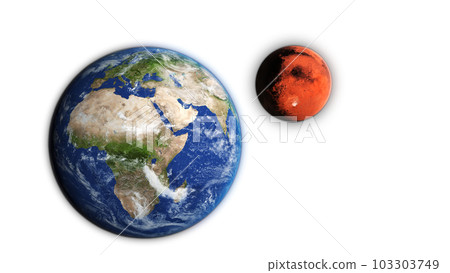 3D Render Close Up Earth World Planet And Show Up Mars Red Planet From Behind On Galaxy Space 3D Illustration 3D Render Close Up Earth World Planet And Show Up Mars Red Planet From Behind On Galaxy Space 3D Illustration 103303749