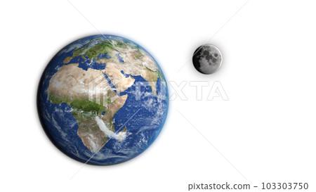 3D Render Close Up Earth World Planet And Show Up Moon From Behind On Galaxy Space 3D Illustration 103303750