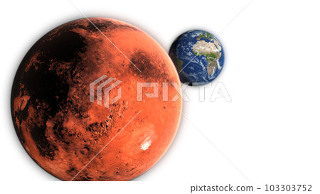 3D Render Close Up Mars Red Planet And Show Up Earth World Planet On Galaxy Space 3D Illustration 3D Render Close Up Mars Red Planet And Show Up Earth World Planet On Galaxy Space 3D Illustration 103303752