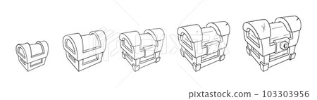 Treasure chests set. Chests with coins and gem stones, with game loot and treasures. Vector illustration Treasure chests set. Chests with coins and gem stones, with game loot and treasures. Vector illustration 103303956