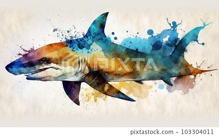 Shark: watercolor painting of a swimming shark Shark: watercolor painting of a swimming shark 103304011