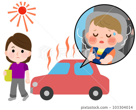一個女人被留在車裡，一個有中暑症狀的嬰兒，插圖 103304014