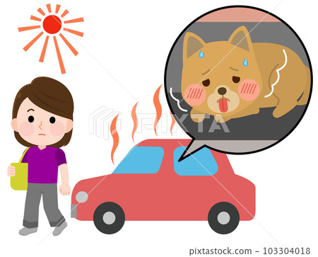 A woman left behind in a car Pet dog with symptoms of heat stroke Illustration 103304018