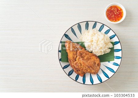 fried chicken with sticky rice fried chicken with sticky rice 103304533