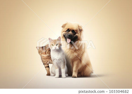 Image of dog and cat show their love for each other. Pet. Animals. Illustration, generative AI. 103304682