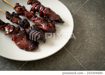 grilled chicken liver skewer yakitori serve in izakaya style 103304800