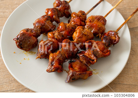 grilled chicken gizzard skewer yakitori serve in izakaya style 103304806