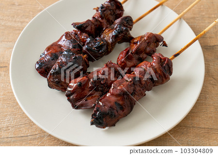 grilled chicken liver skewer yakitori serve in izakaya style 103304809
