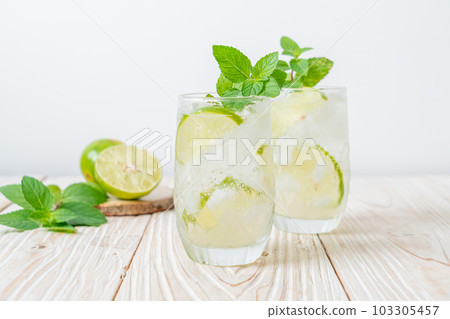 iced lime soda with mint 103305457