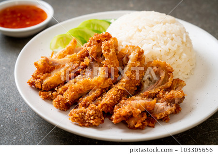 Hainanese chicken rice with fried chicken Hainanese chicken rice with fried chicken 103305656