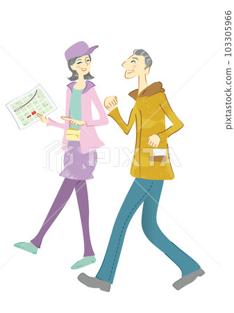 Smiling senior men and women who enjoy walking and walking around town 103305966