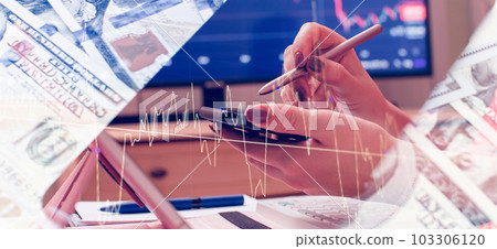 Digital graph interface over dark blue background. Concept of stock market and financial success. Digital graph interface over dark blue background. Concept of stock market and financial success. 103306120