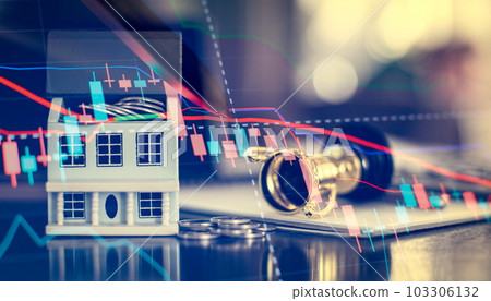concept of falling real estate market, Low housing prices. Low rent, cost reduction 103306132