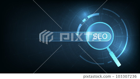 Search engine optimization (SEO) concept on dark blue background. 103307236