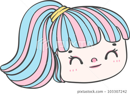 Cute girl happy strong face with colourful fashion hair cartoon character hand drawing doodle outline 103307242