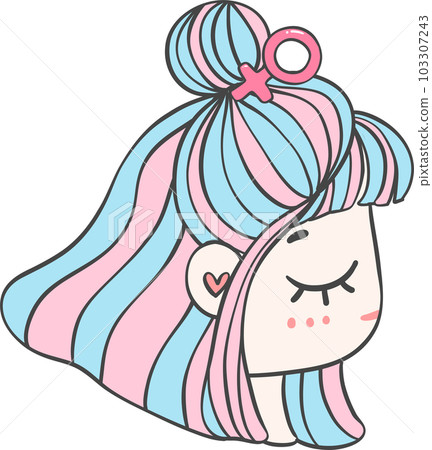Cute girl happy strong face with colourful fashion hair cartoon character hand drawing doodle outline 103307243