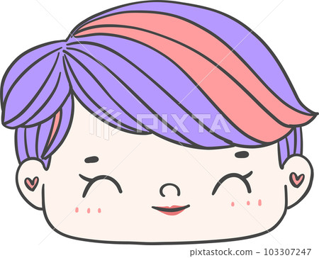 Cute girl happy strong face with colourful fashion hair cartoon character hand drawing doodle outline 103307247