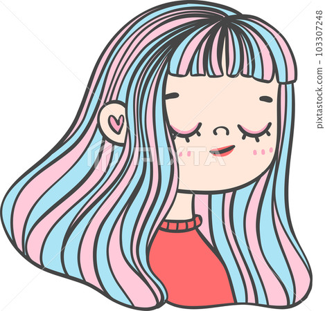 Cute girl happy strong face with colourful fashion hair cartoon character hand drawing doodle outline Cute girl happy strong face with colourful fashion hair cartoon character hand drawing doodle outline 103307248