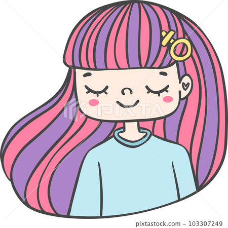 Cute girl happy strong face with colourful fashion hair cartoon character hand drawing doodle outline Cute girl happy strong face with colourful fashion hair cartoon character hand drawing doodle outline 103307249