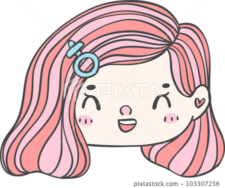 Cute girl happy strong face with colourful fashion hair cartoon character hand drawing doodle outline 103307256