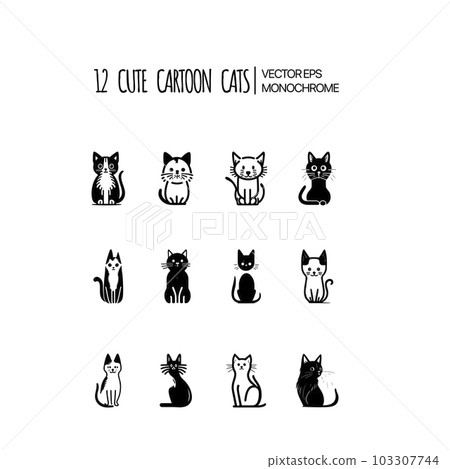 Vector collection of cute cats on white background. Flat style design for greeting card, poster, web, site, banner, sticker, logo. Vector illustration Vector collection of cute cats on white background. Flat style design for greeting card, poster, web, site, banner, sticker, logo. Vector illustration 103307744