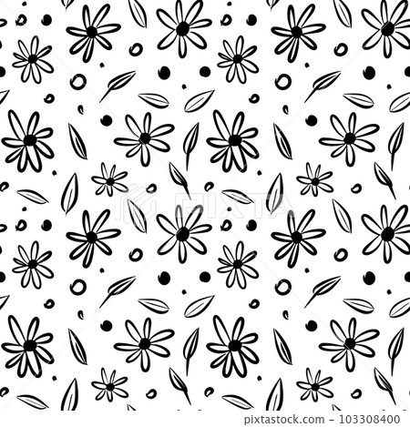 Vector seamless hand drawn flowers pattern. Floral card with leaves 103308400