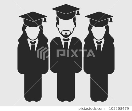 Graduate Student Team Icon.Standing Male and female symbols with cap on head. Flat style vector EPS. Graduate Student Team Icon.Standing Male and female symbols with cap on head. Flat style vector EPS. 103308479