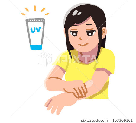 一個在手臂上塗防曬霜的女人 103309161
