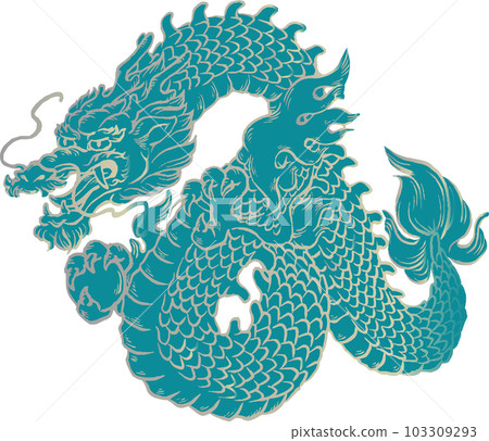Year of the dragon, dragon, dragon, tatsu, print, ink painting, seal, material for New Year's cards, New Year's greetings 2024, illustration materials 103309293