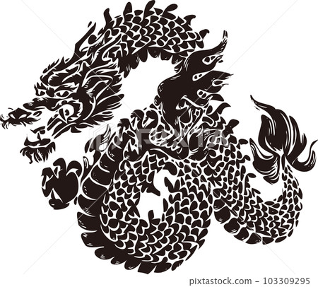 Year of the dragon, dragon, dragon, tatsu, print, ink painting, seal, material for New Year's cards, New Year's greetings 2024, illustration materials 103309295