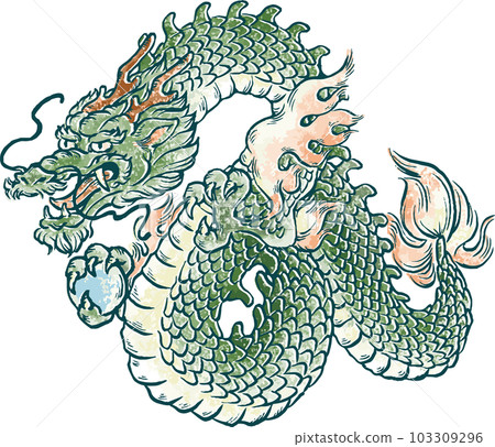 Year of the dragon, dragon, dragon, tatsu, print, ink painting, seal, material for New Year's cards, New Year's greetings 2024, illustration materials 103309296