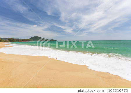 Mai Khao Beach is on the northwest coast of Phuket Thailand. This beach has the longest coastline of all of Phuket. Mai Khao Beach is on the northwest coast of Phuket Thailand. This beach has the longest coastline of all of Phuket. 103310773
