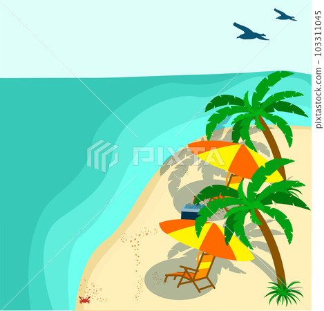 Summer Vacation Loungers On Sea Beach Landscape Beautiful Seascape Banner Seaside Holiday Vector Illustration 103311045